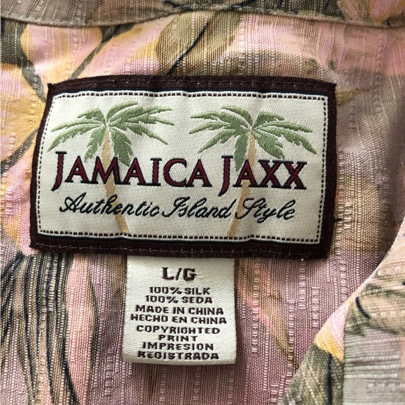 Jamaica Jaxx 100% Silk Hawaiian Button Down Shirt Size L - Picture 9 of 10